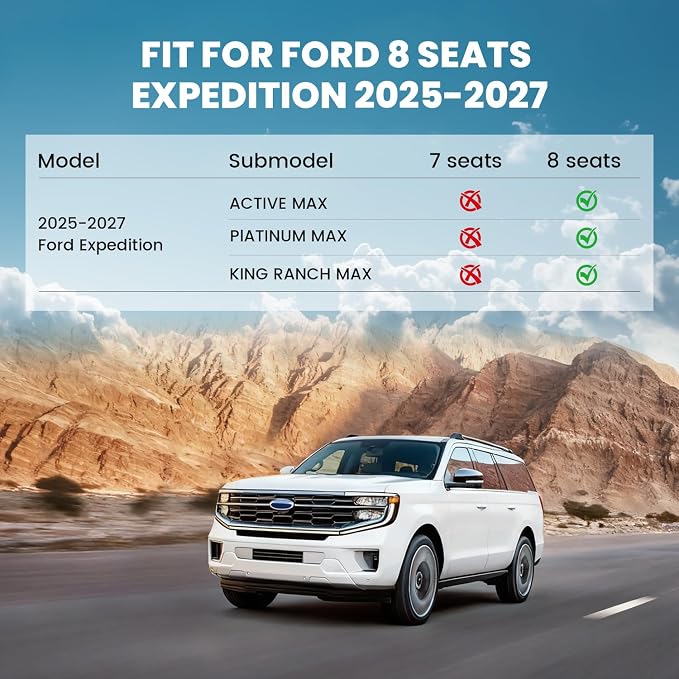 LASFIT Floor Mats for Ford Expedition Max 2025 2026 2027 Fit 8 Seats | Car Liners All Weather TPE Custom Fit for SUV, 1st& 2nd& 3rd, (Only Fit 3rd Row 40/20/40 Split Bench seat) 4pcs - Image 2