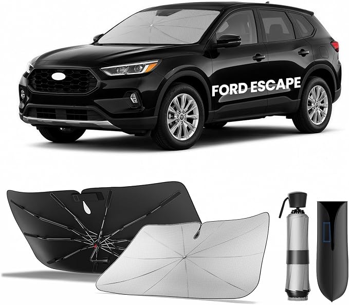 Zanch Windshield Sun Shade Umbrella: 1:1 Custom Fit for Ford Escape 2001-2026 [99% UV Protection, Up to 75℉ Cooler] Reflective Heat Shield, No Gaps & No Scratches, Foldable Front Sunshade Umbrella by Zanch