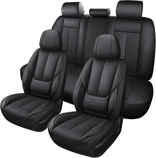 MINGBRON Black Car Seat Cover with Lumbar Support, Car Seat Protector Waterproof, Nappa Leather Car Seat Cushion, Car Seat Covers Front Seats and Back Fit for Most Cars by MINGBRONCARSEATCOVER