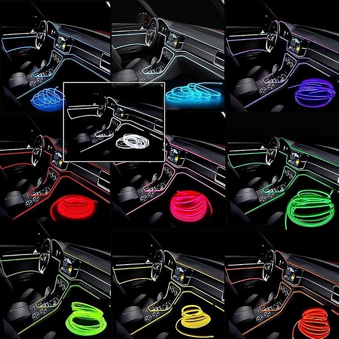 El Wire Red Interior Car LED Strip Lights, 2M Neon Wire USB 5V with Fuse Protection for Automotive Interior Decoration, with 6mm Sewing Edge - Image 3