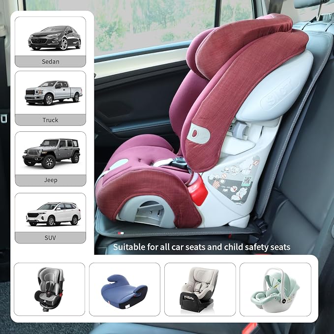 Viaviat Car Seat Protector Leather Waterproof Child Safety Seat Protector Cover with Thick Pad and 2 Large Pockets Durable Kick Mat for All Auto Seat (Deep Gray) - Image 8