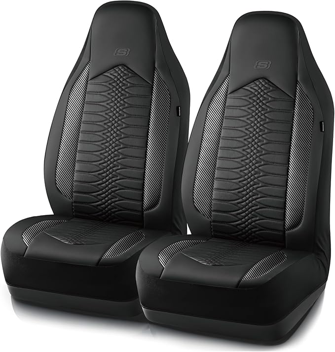 Skechers Memory Foam Car Seat Covers, Leather High Back Seat Covers Quilting Design,Waterproof Sports Car Seat Covers Front Seats,Airbag Compatible Universal Fit for Most Cars, SUVs,Trucks,Black by Unknown
