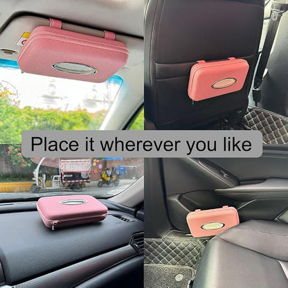 Car Tissue Holder, Sun Visor Tissue Holder, Zipper Car Visor Napkin Holder, PU Leather Backseat Tissue Case for Auto Vehicle (Pink) - Image 3