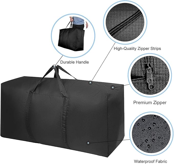 Extra Large Moving Bags with Strong Zippers & Carrying Handles, Storage Bags Storage Totes for Clothes, Moving Supplies, Space Saving Oversized Storage Bag Organizer for Moving, Traveling (2 Pack) - Image 3