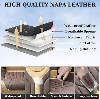 Coverado Car Seat Covers Full Set, Automotive Seat Covers Car Seat Protector Car Seat Cushion, Waterproof Leather Seat Covers for Cars, Universal Fit for Most Sedans SUV Pick-up Truck(Beige&Coffee) - Image 9