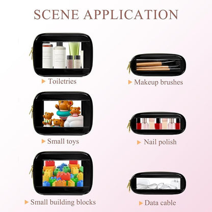 2-Piece Leather Clear Makeup Bag Set, Clear Cosmetic Bag with Zipper, Waterproof Makeup Brush Bag, TSA Approved Toiletry Bag for Travel, Car Organization for Women (Black-2, Slim+Medium) - Image 4