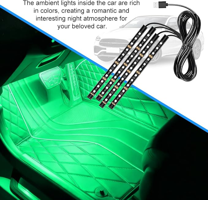 Car LED Strip Light, 12V 48 LED Vehicle Under Dash Neon Ambient Night Decor Lamp with USB Port, Automotive Interior Lighting Accessories, Universal for SUV Truck Sedan (Green) - Image 3
