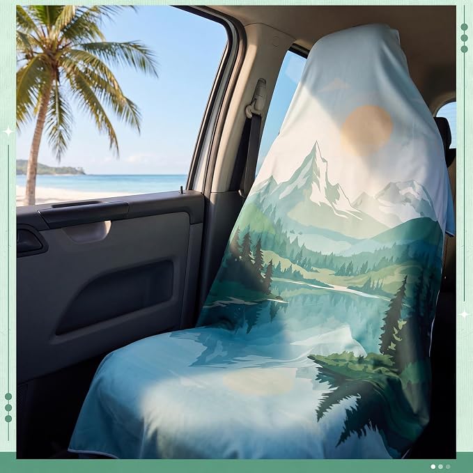 2 Pack Car Seat Towel Covers, 63 x 32 Universal Non Slip Microfiber Sweat Protector for Gym Running Swimming Yoga, Washable Bucket Seat Covers for Cars Trucks SUVs(Mountain Lake) - Image 4