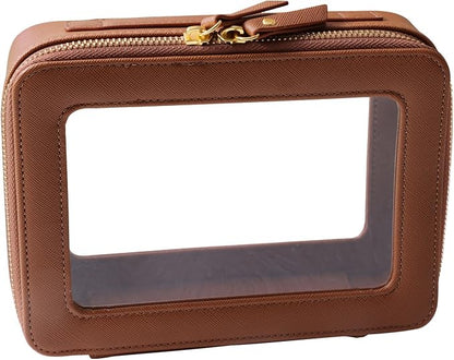 SANHECUN Toiletry bag waterproof cosmetic organizer with handle large opening for travelling car organizer (Brown) by SANHECUN