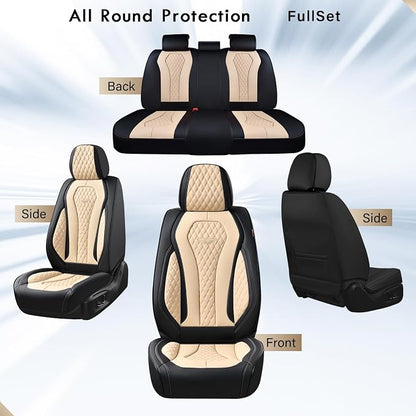 Coverado Car Seat Covers, Leather Seat Covers Full Set, Beige Seat Covers, Car Seat Cushion, Driver Car Seat Covers, Waterproof Car Seat Protector Fit for Most Cars - Image 6