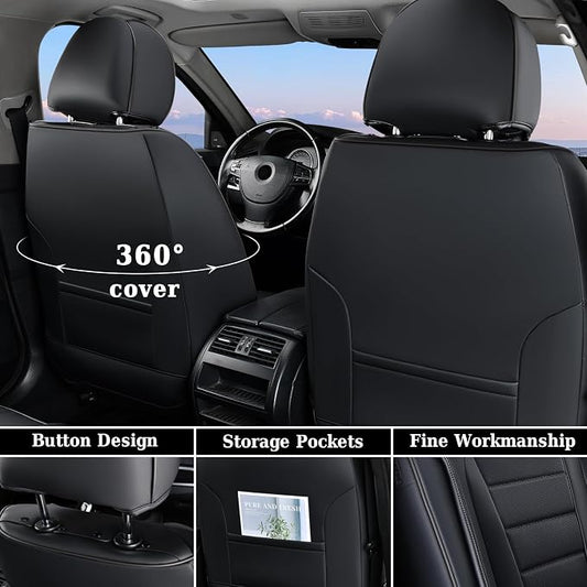 Coverado Car Seat Covers Full Set, Black Car Seat Cover, Seat Covers for Cars, Car Seat Protector, Nappa Leather Car Seat Cushion, Waterproof Car Seat Covers Front Seats and Back Fit for Most Cars - Image 2