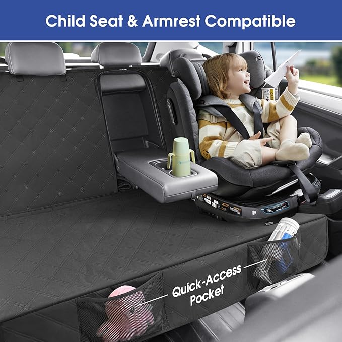 ALLANSING Upgraded 900D Heavy Duty Dog Back Bench Seat Cover, Car Seat Protector, Seatbelt & Armrest Compatible, Waterproof & Non‑Slip for Dogs & Kids, Fits Most Cars, SUVs & Trucks - Image 3