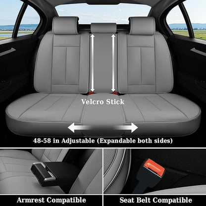 Coverado Back Seat Cover, Gray Seat Covers for Cars, Waterproof Back of Car Seat Protector for Kids, Nappa Leather Car Seat Cushion, 3-Pieces Universal Fit Most Cars Interior Backseat Covers - Image 5