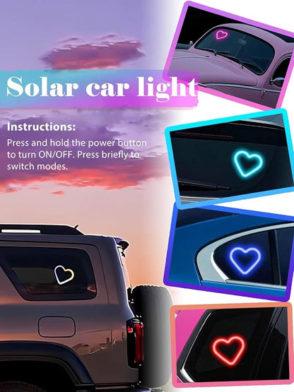 Car LED Ambient Light - Solar-Powered Heart-Shaped LED Neon Light, Wiring Free, Switchable Modes, Romantic Mood Decoration, Interior Atmosphere Lamps for Car (MHD - Pink) - Image 7