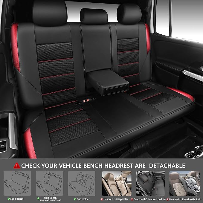 CAR PASS Memory 3D Foam Car Seat Covers Full Set, Breathable Mesh Thick Seat Covers for Car, Red Metal Film Leather Seat Covers, Universal Automotive Comfort for SUVs Trucks, Black Red - Image 4