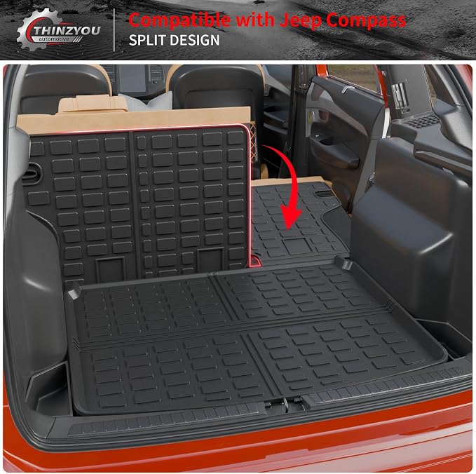 Cargo Mat & Backrest Mats for 2017-2025 2026 Jeep Compass | Trunk Mat Cargo Liner TPE All Weather Back Seat Cover Protector 2024 Compass Accessories - Image 4