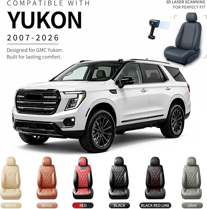 Car Seat Covers Compatible with GMC Yukon 2007-2025 2026 - Full Set 5 Seats Luxury Leather All-Weather Seat Cushions & Protectors, Waterproof & Breathable, Airbag Compatible (Brown) - Image 3
