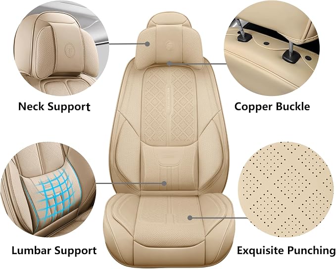 Universal Fit Premium Beige Leather 5-Seats Car Seat Covers | Waterproof full-set seat protector for Cars,SUVs,Trucks,airbag-safe,wipe-clean,10-min install,all-season car seat cushion. - Image 3