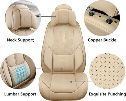 Universal Fit Premium Beige Leather 5-Seats Car Seat Covers | Waterproof full-set seat protector for Cars,SUVs,Trucks,airbag-safe,wipe-clean,10-min install,all-season car seat cushion. - Image 3