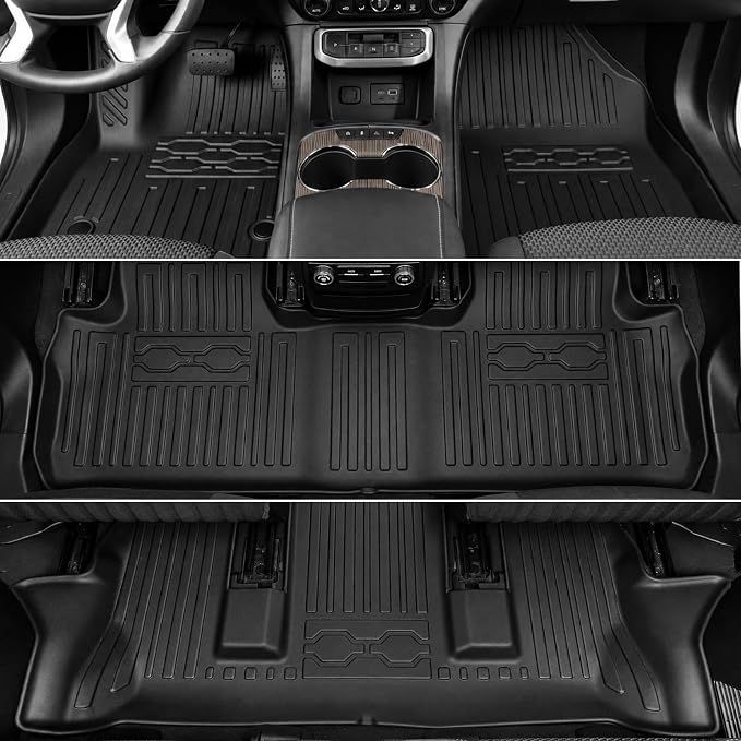 Floor Mats for 2017-2023 GMC Acadia 6-Seater Accessories | Full-Coverage Set with Integrated Cargo Liner & Backrest Protector, Odorless & Durable, All-Weather Protection, 3D Laser Fit - Image 3