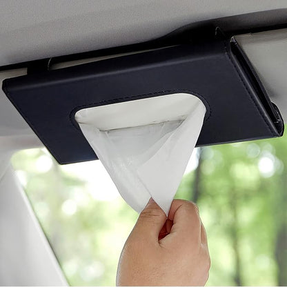 Car Tissue Holder, Upgraded Hanging Tissue Holder for Car (Black) | Premium PU Leather Car Napkin Holder, Car Tissue Box for Universal Auto, Easy to Use by HZAZF