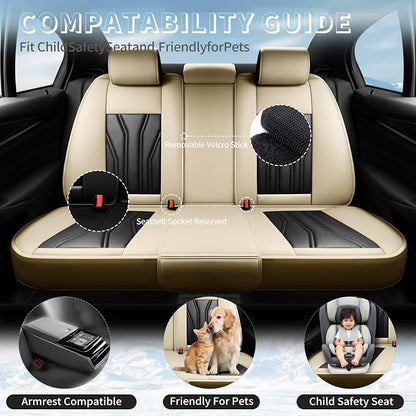 Fit Tacoma Premium Leather Car Seat Covers for Toyota Tacoma 2016-2022 2023 - Waterproof，Breathable，All-Weather Seat Cushion Protecto & Airbag Compatible, 2 Front Seat Beige&Black - Image 3