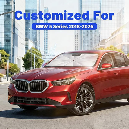 Car Windshield Sun Shade Umbrella for BMW 5 Series 2018-2026, 1:1 Exact Fit | [Reflective Coated Fabric] Car Shades Sun Visor Keep Car Cool and Protects Interior, Sunshade Umbrella for Front Window - Image 2