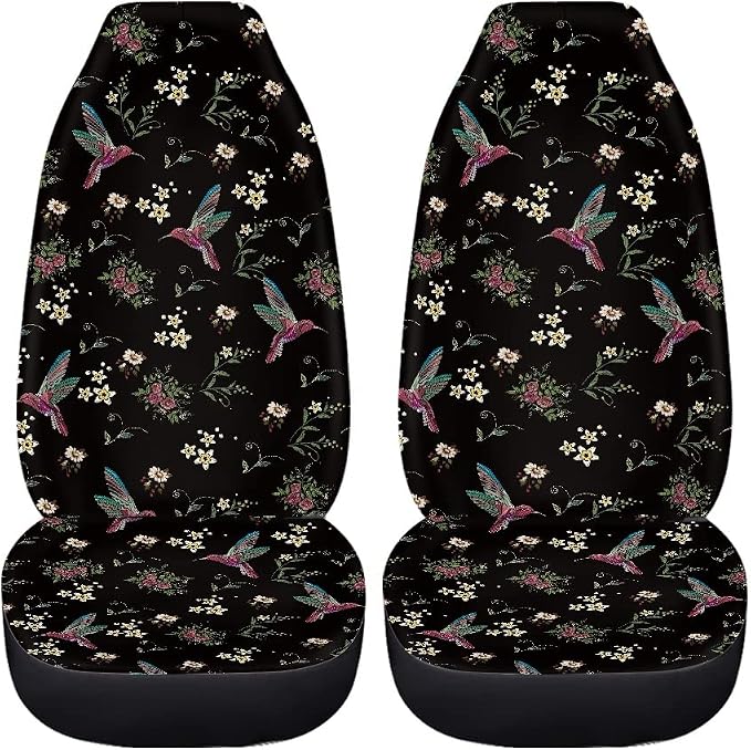 Floral Hummingbird Seat Covers for Car, Universal Stretchy Cars Front Seat Protectors Cover, Women Car Accessories Decoration Saddle Blanket for Bucket Seat, Set of 2 - Image 3