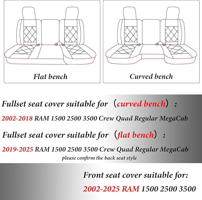 Coverado Car Seat Covers Full Set, Leather RAM 1500 Seat Covers Protectors Compatible with 2002-2026 Dodge RAM 1500 2500 3500 Crew Double Mega Quad Cab with Flat Bench, Blue - Image 7