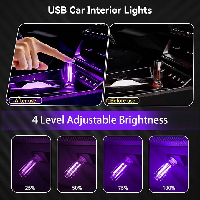 4 PCS USB Night Light Bulb,Touch Dimmable Retro Car Interior Ambient Light | Portable Glass Bottle Design Chubby Glow Light for Car, Truck , Bedroom, 2 Blue and 2 Purple Ambient Lighting - Image 3