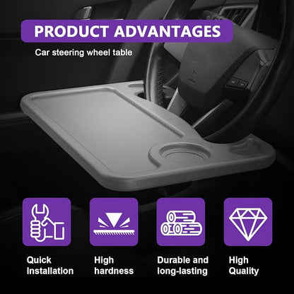 Car Steering Wheel Desk Tray for Laptop and Eating 2 in 1 Multipurpose Travel Accessory with Drink and Pen Holder Compatible with Most Vehicles Grey - Image 7