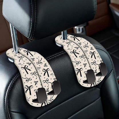 Blusabaca 2PCS Car Seat Headrest Hooks, Purses Bags Holder, Cute Black Bow | PU Leather, Double Metal Back Storage Hangers for Grocery Bags Handbags Bottles Coats Phones, Car Accessories Organization by Blusabaca