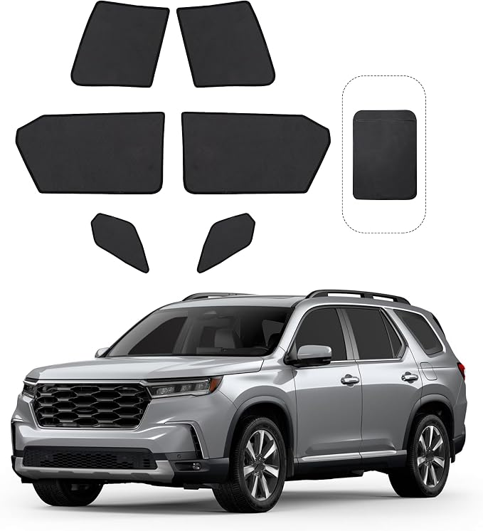 Front Side Half Window Shade Foldable Custom Fit for Hon-da Pilot SUV 2025 2026 Car Window Shades for Side Window Sun Shade UV Protection Heat Insulation for Camping Sleeping 6PCS by FannycCargoCover