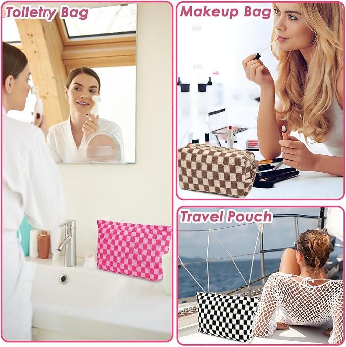 Travel Makeup Bag, Checkered Cosmetic Bag Make Up Organizer Case for Women, Small Toiletry Bag Skincare Pouch for Toiletries Accessories Brushes, 2PCS - Image 7