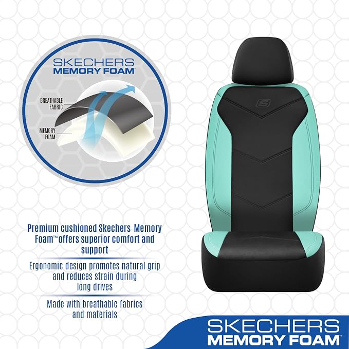 Skechers Memory Foam Seat Covers,Leather Car Seat Covers, Ultimate Comfort & Support Seat Covers Full Set Airbag Compatible, Automotive Universal Fit Most for SUVs, Vans, Sedans, Cars, Trucks,Mint - Image 4
