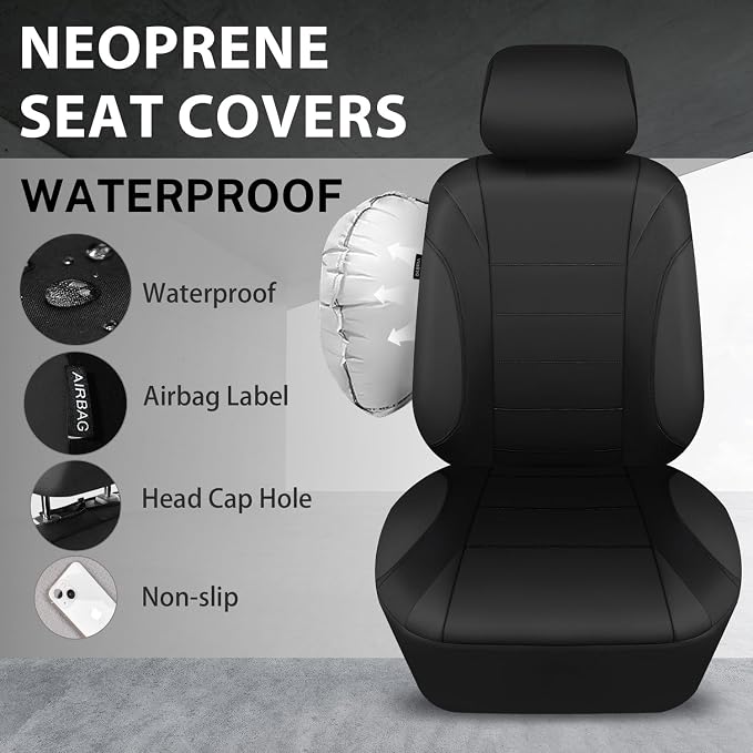 CAR PASS Neoprene EVA Waterproof car seat Covers Front Seats Only, Universal fit for SUV Vehicles Automotive with 5mm Composite EVA Inside,Airbag Compatible (Two Seats, Black and Black) - Image 3