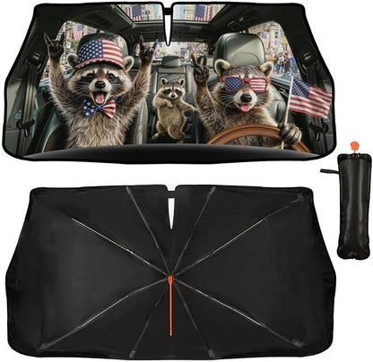 Funny Rocking Raccoon Print Car Sunshade Umbrella Funny Rocking Raccoon Windshield Sun Shade for Car Retractable Umbrella Sunshades for Front Window Sun Shades Cover Visor Portector Block UV Rays by Unknown