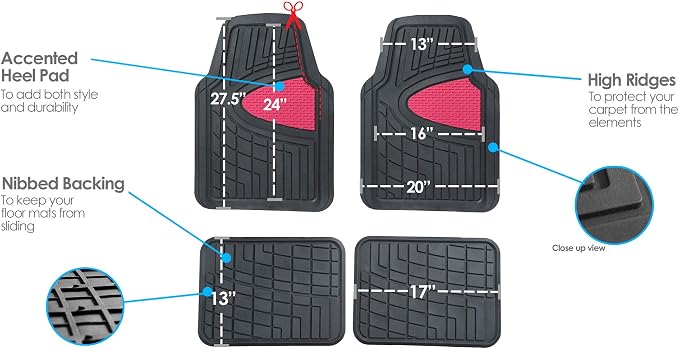 FH Group Automotive Floor Mats - Heavy-Duty Rubber Floor Mats for Cars, Universal Fit Full Set, Climaproof Floor Mats, Trimmable Floor Mats for Most Sedan, SUV, Truck Floor Mats Pink - Image 3