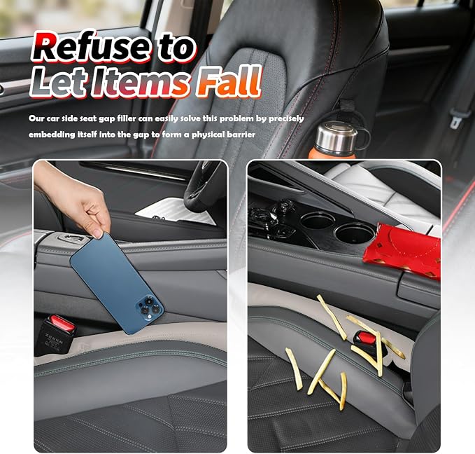 Aokdom 2026 2PCS Upgraded Car Seat Gap Filler with Fixing Ring,Elastic Car Gap Filler to Avoid Dropping Cell Phones/Keys,Essential Cars Gaps Seat Fillers Cars Accessories (Light Beige) - Image 3
