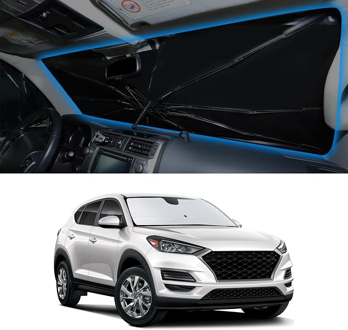 Windshield Sun Shade Umbrella for 2016-2021 Tucson Hyundai | Full covered for windshield, Block UV Rays, Heat Reduction, Easy to install, Durable & Fold Up Small by YYCKE