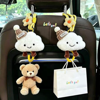 2 Pack Cute Car Headrest Hooks 360° Rotating Adjustable Length, Seat Decorative Hanger for Handbags Shopping Bags(Hat Cloud) - Image 6