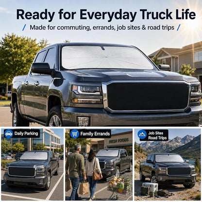 Purehorizon XL Truck Windshield Sun Shade Umbrella, F-150 Ram Tundra | 61 x 33 in XL shade for listed full-size pickups, with 10-rib frame and bendable handle for wide truck glass - Image 4
