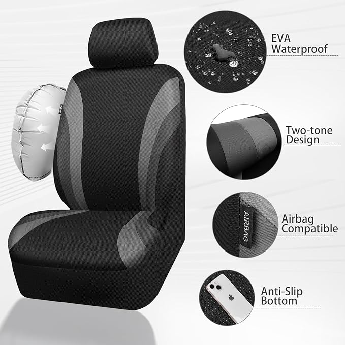 CAR PASS EVA Waterproof Car Seat Covers Full Set,Black Gray Seat Covers for Cars,Airbag Compatible,Universal Fit Sedans,Vans,SUVs,Trucks (Black and Gray) - Image 3