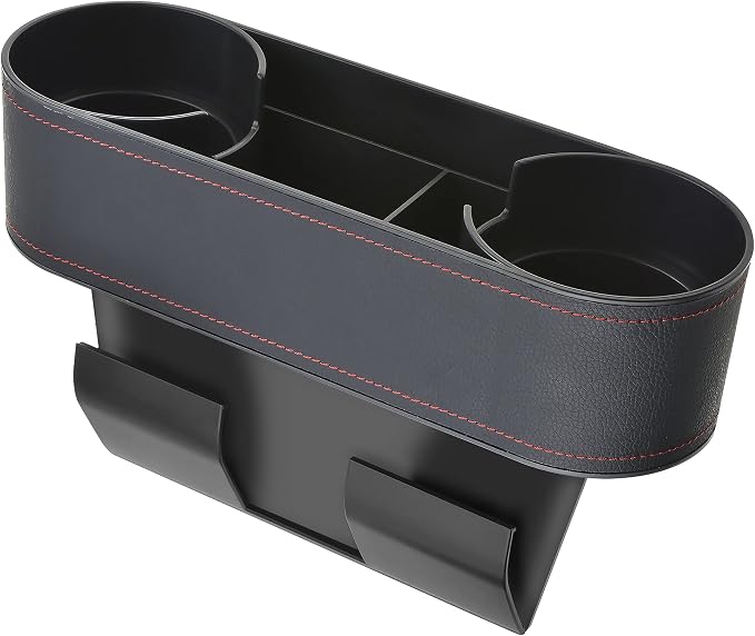 IOKONE Console Side Pocket Cup Holder for Car, Slim Black | Car Seat Gap Filler Organizer, Front Seat Organizer, Drink Holder for Car, Cell Mobile Phone Holder, Car Coin Holder by IOKONE
