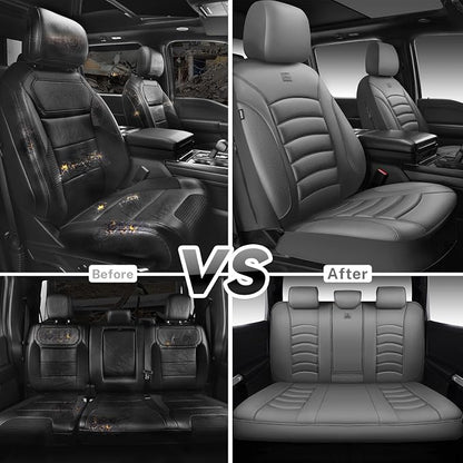 CAR PASS 3D Foam PU Leather Car Seat Covers, Universal Seat Covers Full Sets for Trucks SUV Sedan Automotive Seat Covers Armrest Airbag Compatible Waterproof Comfortable Faux Nappa Leather All Gray - Image 6