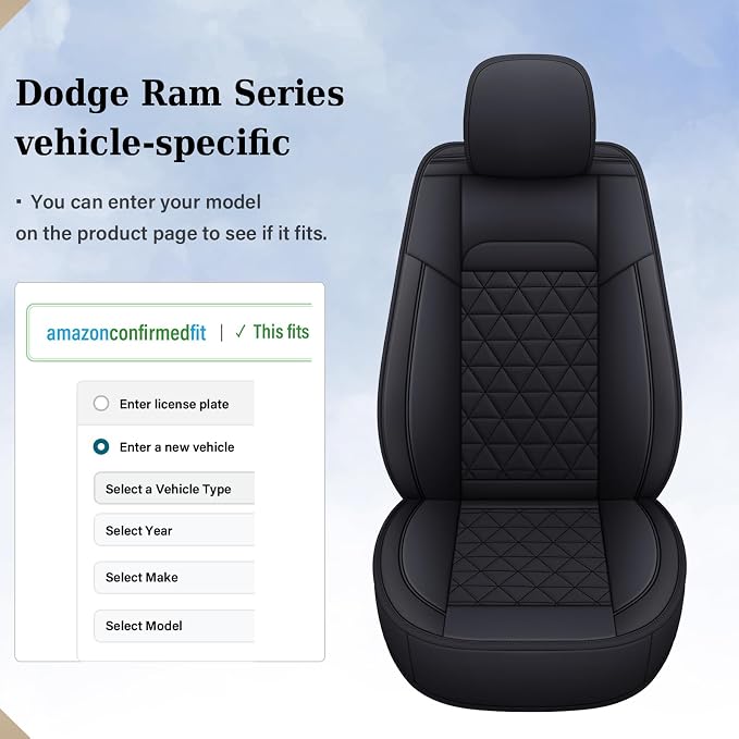 Coverado Car Seat Covers Full Set, Leather RAM 1500 Seat Covers Protectors Compatible with 2002-2026 Dodge RAM 1500 2500 3500 Crew Double Mega Quad Cab with Flat Bench, Black - Image 9