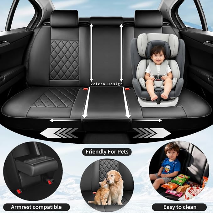 Fit Highlander Premium Leather Car Seat Covers for Toyota Highlander 2007-2025 2026 - Waterproof，Breathable，All-Weather Seat Cushion Protecto & Airbag Compatible, 2 Front Seat Black - Image 3