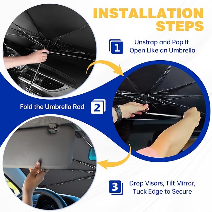 Car Windshield Sun Shade Umbrella, Sunshade for Car Windshield, UPF50+ | Nano Crystal UV Shield，Sun Visor for Car Windshield for Jeep Wrangler/Gladiator, Toyota 4Runner/Land Cruiser(X-Small-55"×24") - Image 5