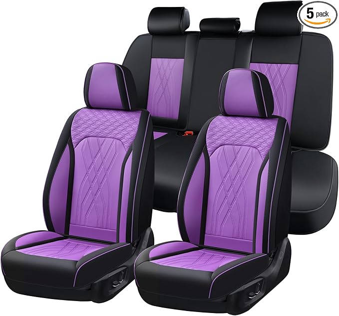 FLORICH Seat Covers Full Set Leather Automotive Seat Cover Full Coverage Vehicle Car Seat Covers Waterproof Purple Seat Cover Protector Universal Fit for Most Car Truck SUV, Black&Purple by FLORICH