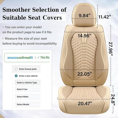 Coverado Car Seat Covers Full Set, Waterproof Nappa Leather Seat Covers for Cars, Universal 5 Seats Car Seat Covers, Front and Back Car Seat Protector, Auto Seat Covers Fit for Most Cars, Beige - Image 5